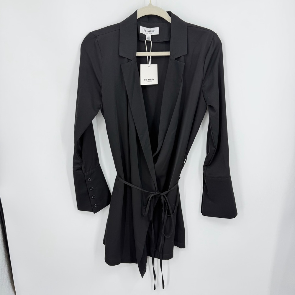 NWT HL Affair Wrap Dress black sz XS long sleeve tie waist HL 1558